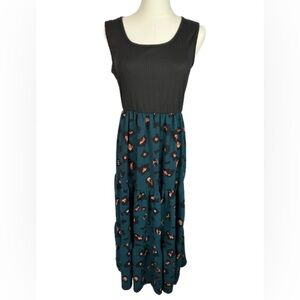 💜 5/$20 SHEIN Black and Teal Patterned Maxi Dress Size S